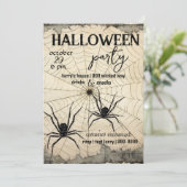 クモの巣にいる2匹の黒いクモ | アンティーク調 招待状 (スタンド正面)