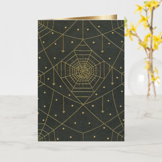 クモの巣のクモと星は黒と金ゴールド カード (黄色い花)