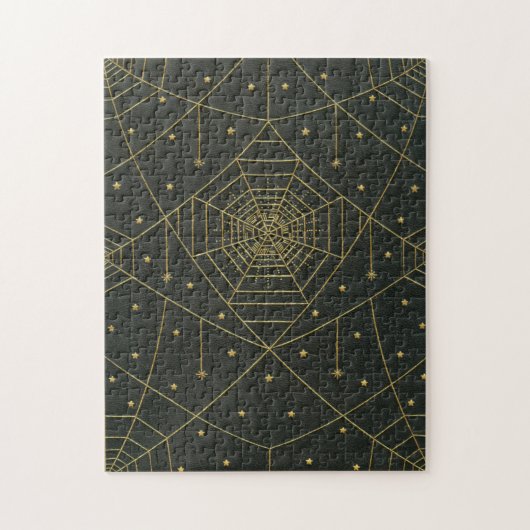 クモの巣のクモと星黒と金ゴールド ジグソーパズル (縦)