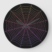 クモの巣の黒い紫のオレンジのハロウィンパターン ラージ壁時計 (正面)