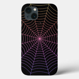 クモの巣の黒い紫のオレンジのハロウィンパターン iPhone 13ケース
