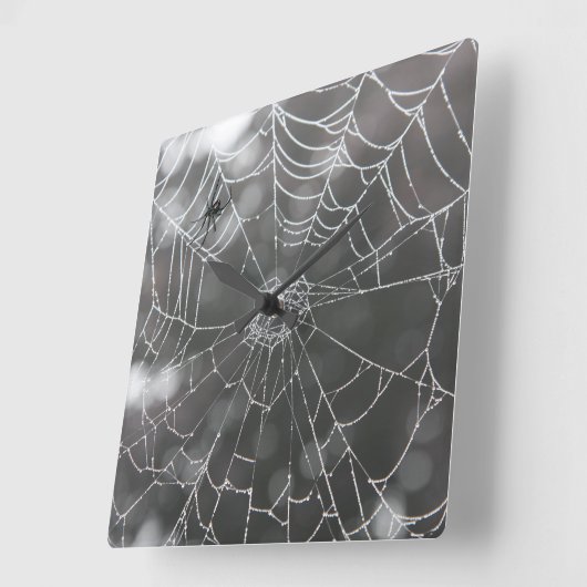 クモの巣の黒未亡人 |ハロウィーン スクエア壁時計 (傾斜)