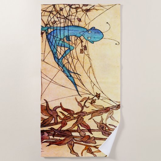 「クモの巣は妖精のハンモックだ」マルジョリー・ミラー ビーチタオル (正面)