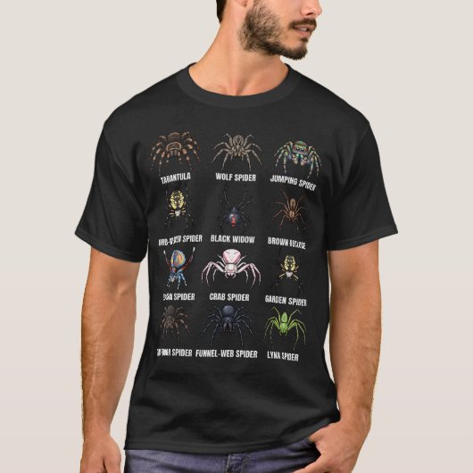 クモの種類 科学的種分類チャート Tシャツ (正面)