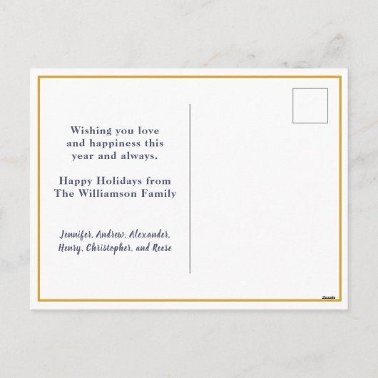 クモダンリシンプルスマスの家族写真の姓 シーズンポストカード (裏面)