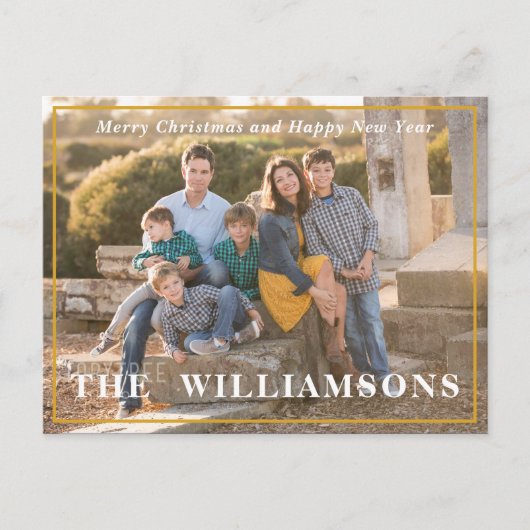 クモダンリシンプルスマスの家族写真の姓 シーズンポストカード (正面)