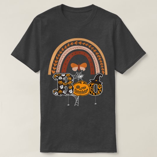 クモ付きブーと魔女ハットハロウィーン虹1 Tシャツ (デザイン正面)