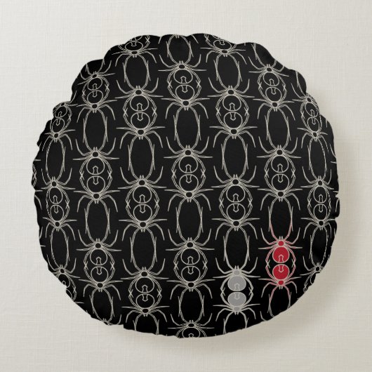 クモ – こうもりブラックとボーンホワイト ラウンドクッション (正面)