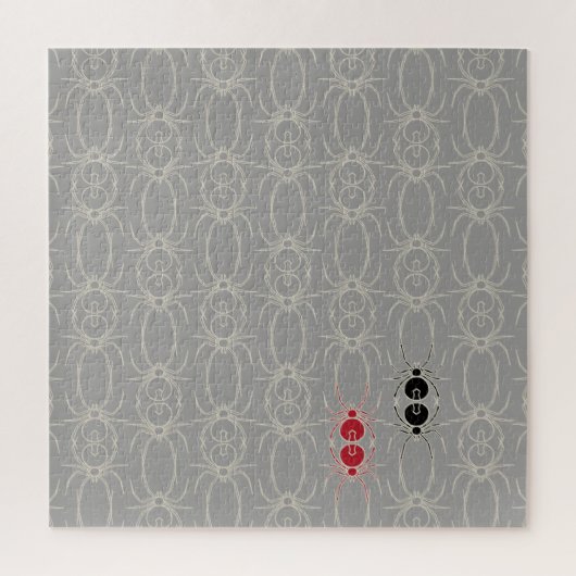 クモ – 幽霊グレーとボーンホワイト ジグソーパズル (縦)