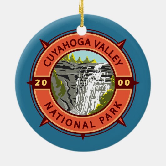 クヤホガバレー国立公園レトロコンパスエンブレム セラミックオーナメント (裏面)