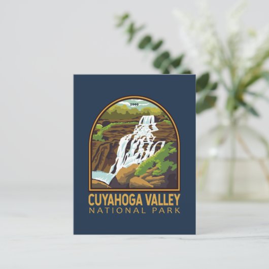 クヤホガバレー国立公園ヴィンテージエンブレム ポストカード (スタンド正面)