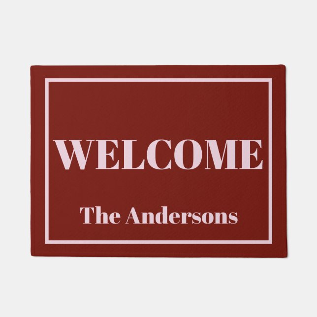 クラはっきりしたンベリーモダンとピンパーソナライズされたク ドアマット (正面)