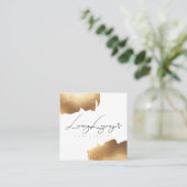 クライアントアクセスカード|金ゴールドのブラシのミニマリスト スクエア名刺 (スタンド正面)