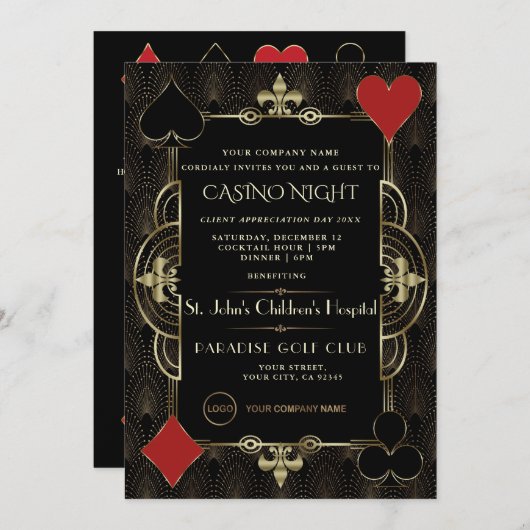 クライアント評価デイカジノナイト会社パーティー 招待状 (正面/裏面)