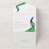 クライエレガントウ華美・ウォーター・カラー結婚・ピーコック オールインワン招待状 (外側)