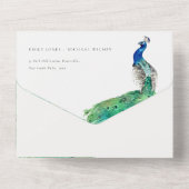 クライエレガントウ華美・ウォーター・カラー結婚・ピーコック オールインワン招待状 (裏面)