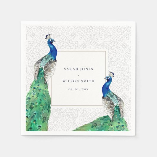 クライエレガントウ華美・ウォーター・カラー結婚・ピーコック スタンダードカクテルナプキン (正面)