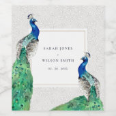 クライエレガントウ華美・ウォーター・カラー結婚・ピーコック ワインラベル (シングルラベル)