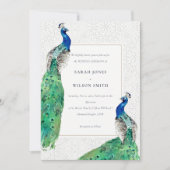 クライエレガントウ華美・ウォーター・カラー結婚・ピーコック 招待状 (正面)
