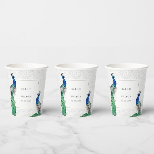 クライエレガントウ華美・ウォーター・カラー結婚・ピーコック 紙コップ (複数)
