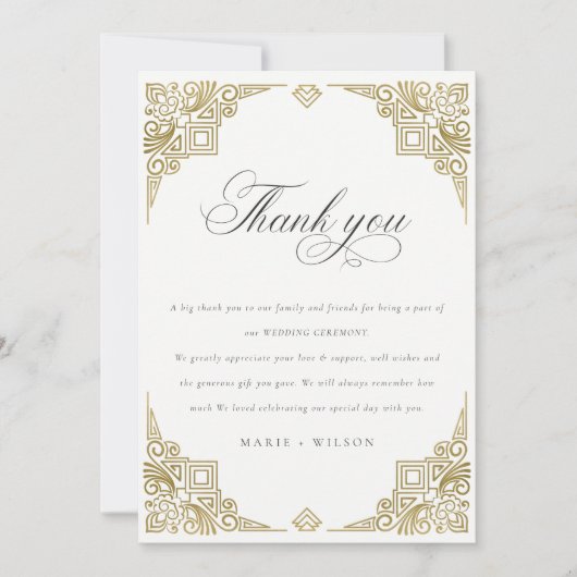 クライエレガントグラム金ゴールド華美結婚アールデコ サンキューカード (正面)