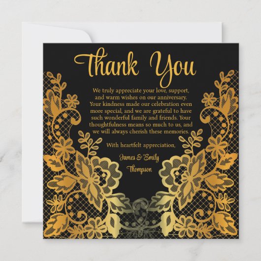クライエレガントスブラック&金ゴールド結婚ズ記念日 サンキューカード (正面)