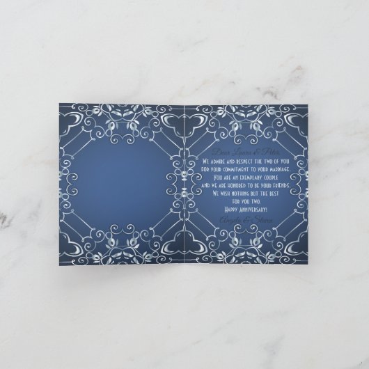 クライエレガント・ブルーとシルバーの結婚記念日 カード (内部)