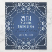 クライエレガント・ブルーとシルバーの結婚記念日 ワインラベル (シングルラベル)