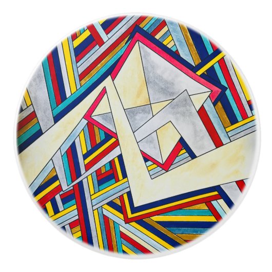 クライスクロスバウハウスモダン幾何学的パターン セラミックノブ (正面)