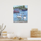 クライストチャーチハーバースワンとボート ポスター (キッチン)