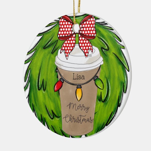 クライストナスコーヒーリース パーソナライズされた セラミックオーナメント (左)