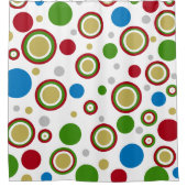 クライストマスタイムジオメトリックレッドグリーンブルーシルバー金ゴールド シャワーカーテン (正面)