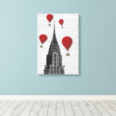 クライスラー建物と赤い熱気球 キャンバスプリント (インサイチュ (ウッドフロア))