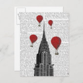 クライスラー建物と赤い熱気球 ポストカード (正面/裏面)