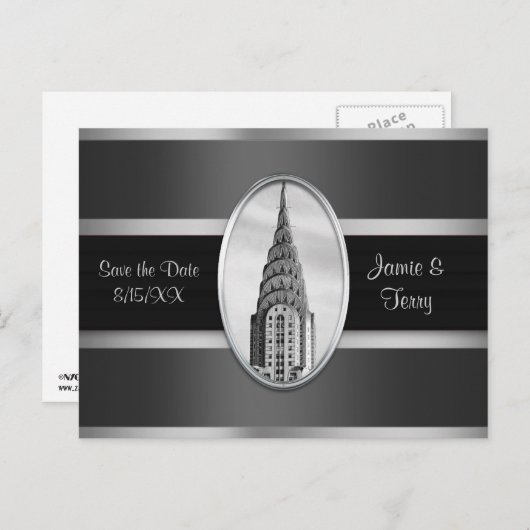 クライスラー建物日付を保存グレーシルバーBW 案内ポストカード (正面/裏面)
