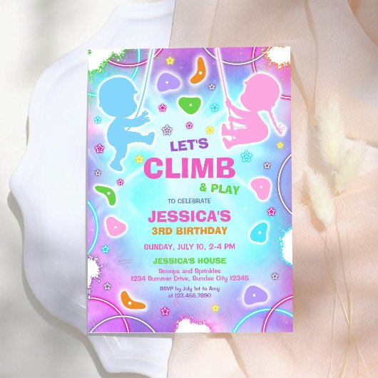 クライミング誕生日パーティーの招待状 Let's Climb & Play 招待状