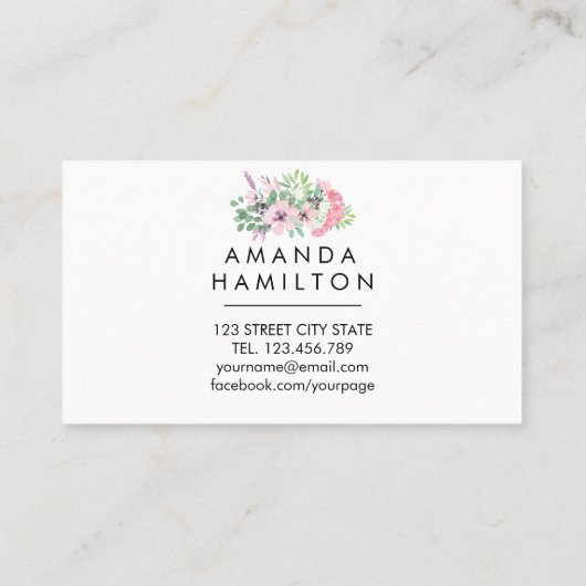 クライモダンズウォーターのカラーフレームのブーケと葉 名刺 (裏面)