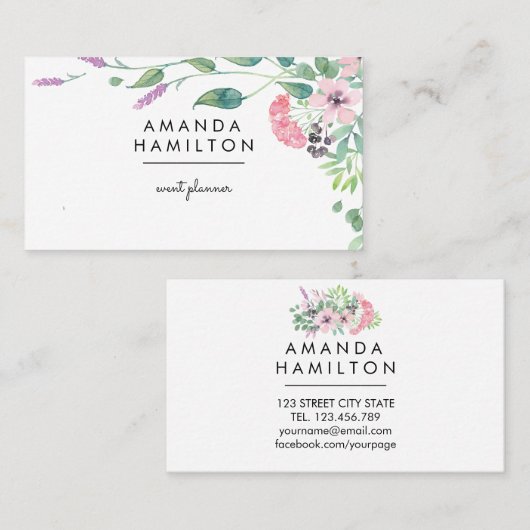 クライモダンズウォーターのカラーフレームのブーケと葉 名刺 (正面/裏面)