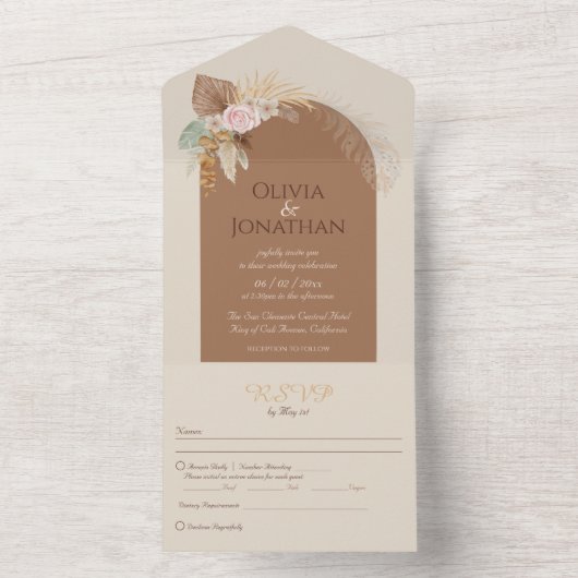 クライモダンボホベエ素朴ージュブラウン結婚ズ オールインワン招待状 (内側)