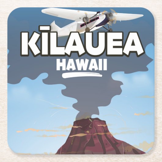 クラウア・ハワイ火山の旅行ポスター スクエアペーパーコースター (正面)
