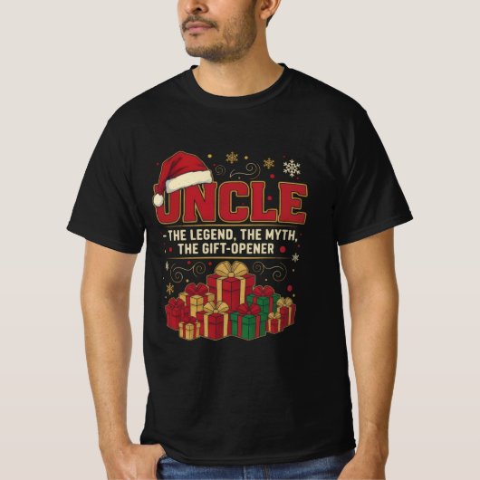 クラウスおじさん - 伝説、神話、プレゼントを開ける人 Tシャツ (正面)