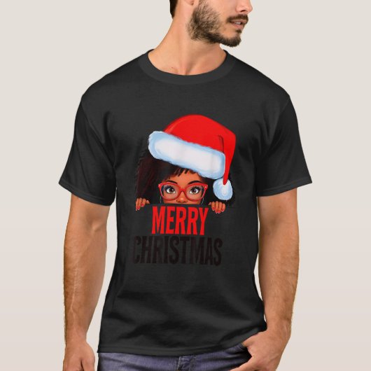 クラウス夫人 サンタ メラニン クリスマス ブラック 覗き見 クロース Tシャツ (正面)