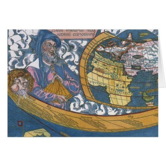 クラウディオス・プトレマイオスと1507年の古代の世界地図 (正面横)