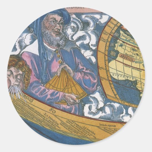 クラウディオス・プトレマイオスと1507年の古代の世界地図 ラウンドシール (正面)