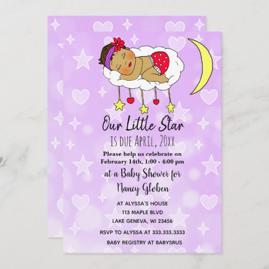 クラウドとムーンガールの赤ちゃんシャワーにエスニックベビー 招待状 (正面/裏面)
