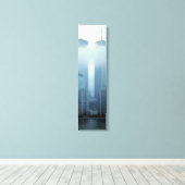 クラウドの背後にある象徴的なツインタワー垂直キャンバス キャンバスプリント (インサイチュ (ウッドフロア))