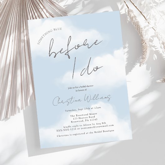 クラウドを実行する前に何か青いブライダルシャワー 招待状