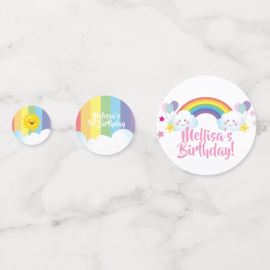 クラウドアンドレインボーチルドレン誕生日 パーソナライズされた コンフェッティ (正面)