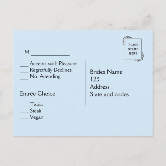 クラウドウェディングRSVP (メニュー付) インビテーションポストカード (裏面)