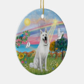 クラウドエンジェル – 白いドイツの羊飼い セラミックオーナメント (右)